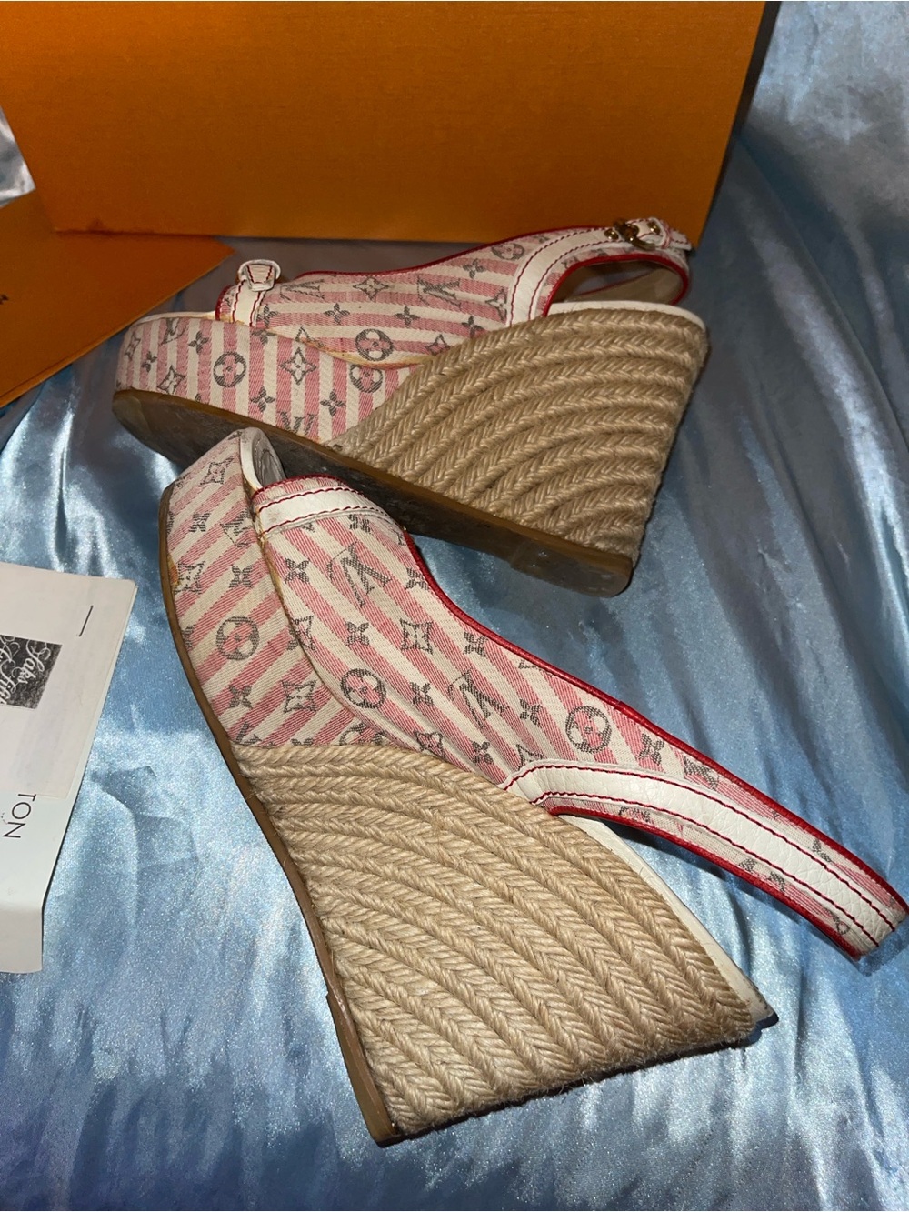 Louis Vuitton Women's Beige and Red Peep-Toe Slingback Heels - Picture 6 of 11